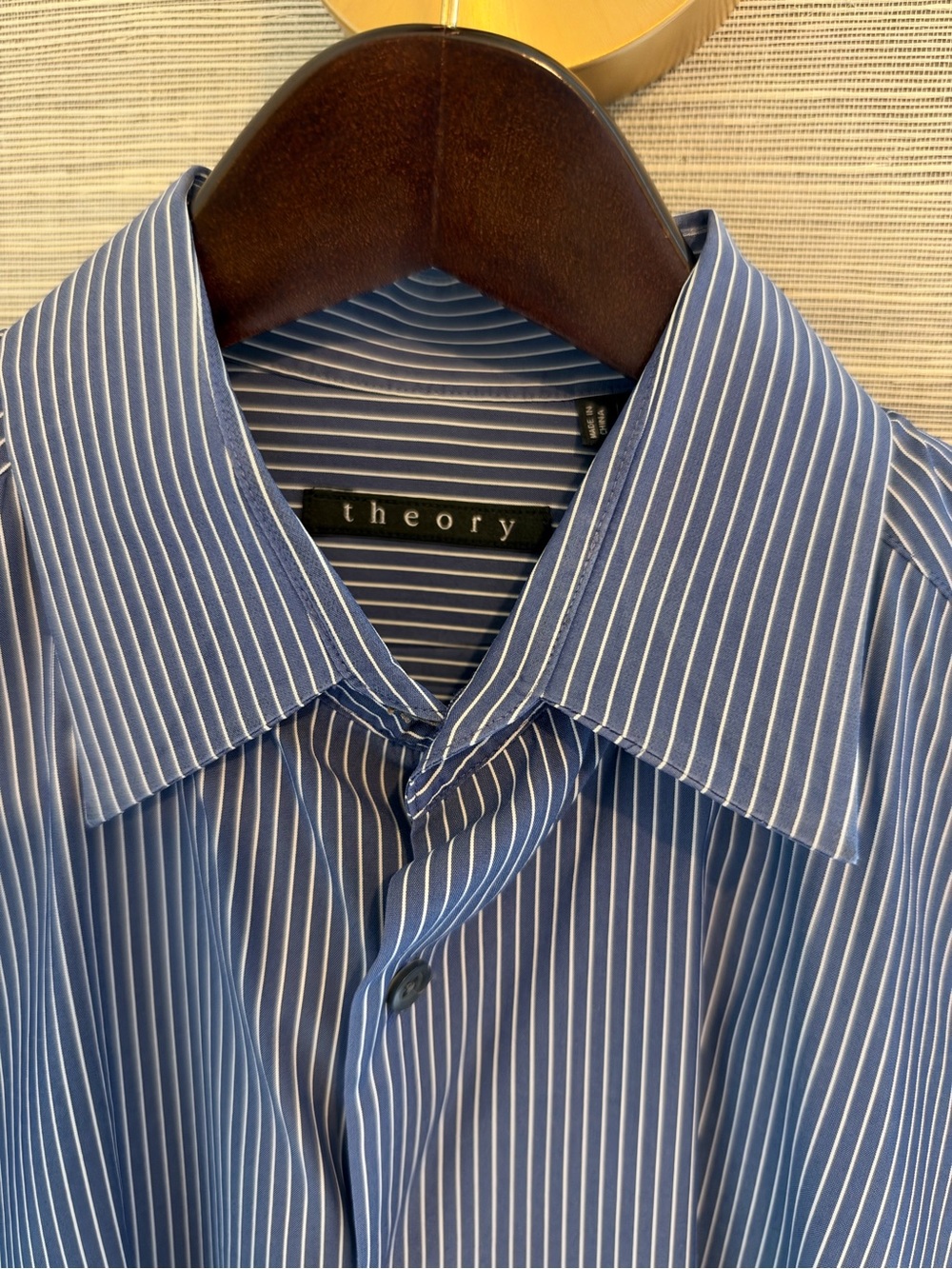 Theory Blue and White Pinstripe Dress Shirt